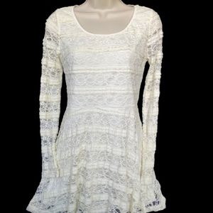 Off-White Lace Long Sleeve Dress- Forever 21